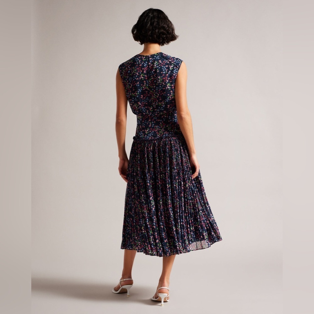 Ted Baker Coraal Midi Dress Navy Heart Print Sleeveless US 4 - Picture 2 of 13